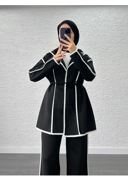 Kadın Biyeli Scuba Pantolon Ikili Takım M52806 - Siyah fırsatları