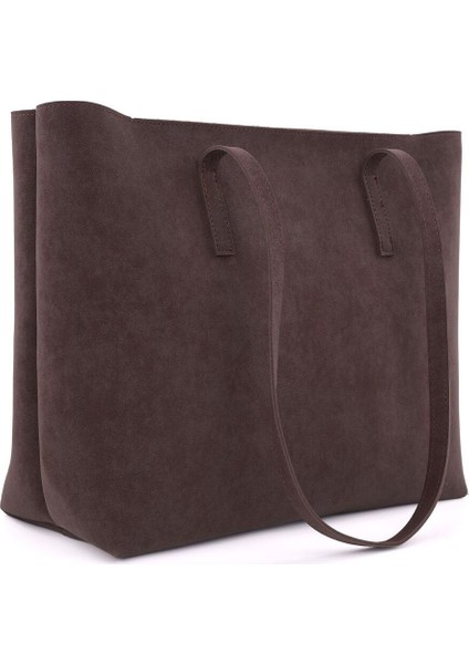 Lune Kadın Nubuk Su Geçirmez Büyük Boy Geniş Hacimli El ve Omuz Çantası Kahverengi