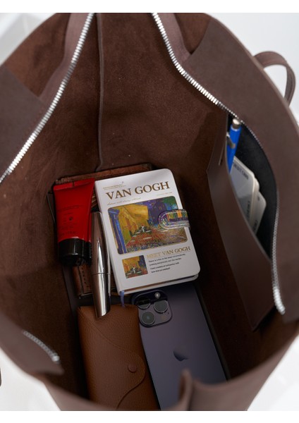 Lune Kadın Nubuk Su Geçirmez Büyük Boy Geniş Hacimli El ve Omuz Çantası Kahverengi indirimleri