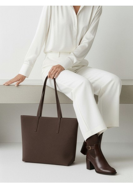 Lune Kadın Nubuk Su Geçirmez Büyük Boy Geniş Hacimli El ve Omuz Çantası Kahverengi