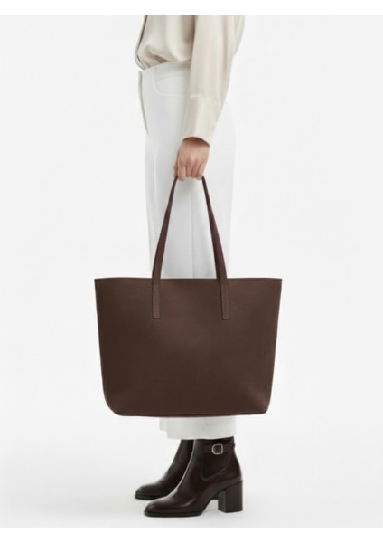 Lune Kadın Nubuk Su Geçirmez Büyük Boy Geniş Hacimli El ve Omuz Çantası Kahverengi