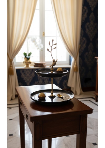 El Yapımı Dekoratıf Mermer Taşlı Bronz Desenli Tabak