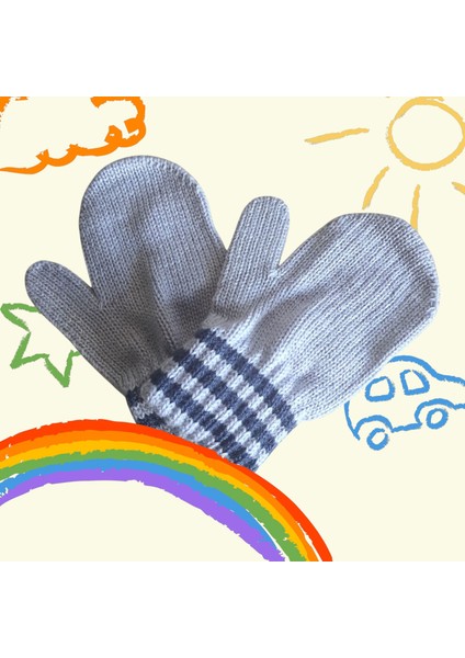 Parmaksız Erkek Bebe Eldiveni Gri Örgü Eldiven 0-3 Yaş