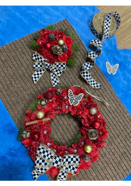 Kapı Süsü Yılbaşı Konsept Kırmızı Kapı Önü Paspası fiyatları