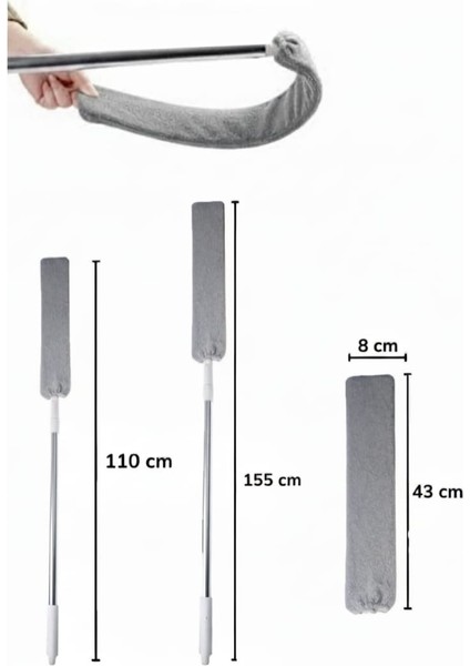 Teleskopik Uzun Saplı Esnek Toz Alma Mopu Petek ve Koltuk Altı Temizleyici Fırça + 1 Adet Yedek Bezli