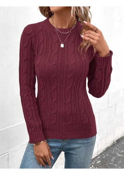 Bisiklet Yaka Saç Örgü Desen Kadın Triko Kazak fiyatları