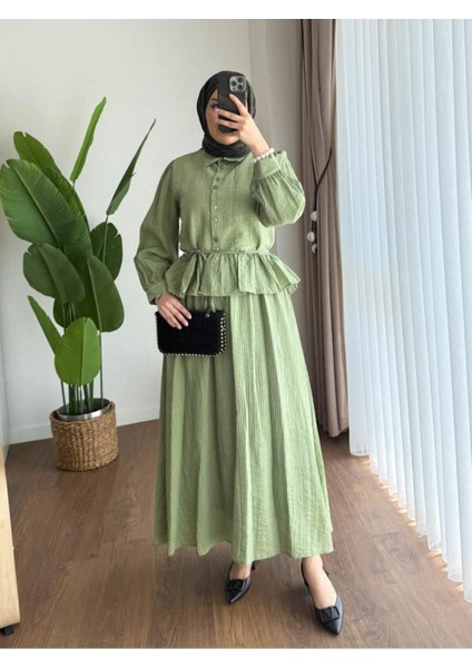 Kadın Fırfır Gömlekli Etekli Takım M2512 - Yeşil fiyatları