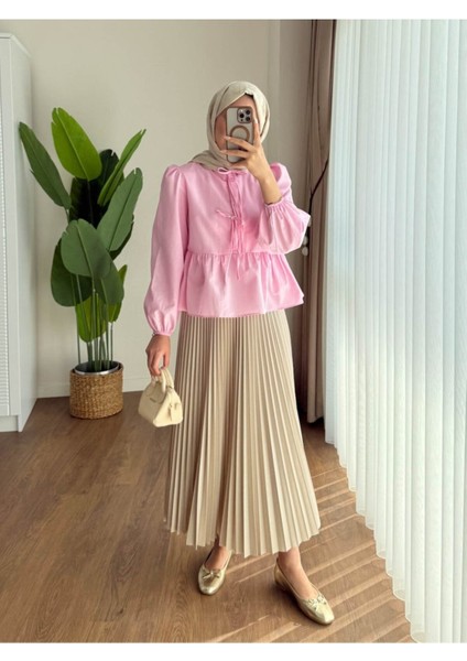 Kadın Balon Kol Etek Üstü Gömlek M1111 - Pembe fiyatları