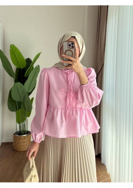Kadın Balon Kol Etek Üstü Gömlek M1111 - Pembe fırsatları