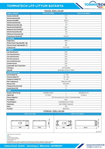 Modüler Serisi 51.2V 102AH G2 Lfp Lityum Batarya modelleri