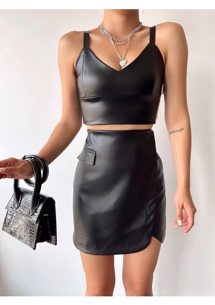 Drnds Cep Detaylı Oval Kapaklı Deri Etek Siyah H240048 (Beden: S) fiyatları