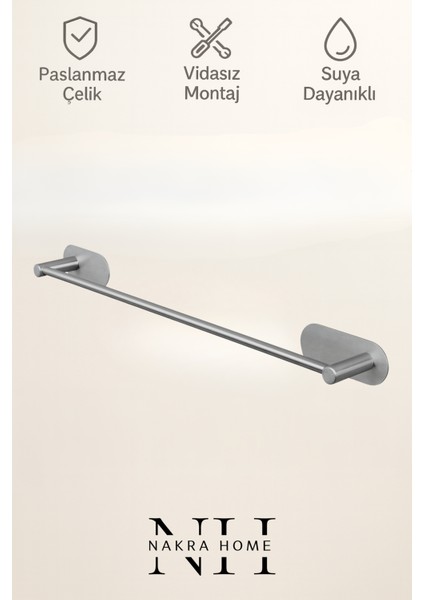 Paslanmaz Çelik Yapışkanlı Oval Havlu Askılığı | Delmeden Montaj Suya ve Neme Dayanıklı Çok Amaçlı
