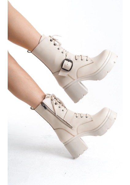 Drnds Linma Bej Cilt Bağcıklı Topuklu Bot (Numara: 38) fiyatları