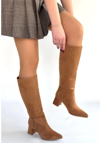 Drnds Roksa Taba Süet Topuklu Çizme (Numara: 36)