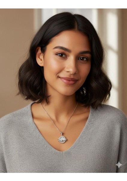 Gezegen Model Gümüş Kaplama Çelik Kolye modelleri