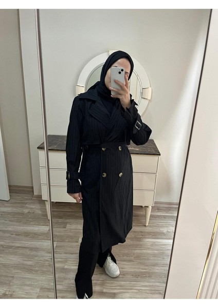 Kadın Ceket Yaka Kol Detaylı Trençkot Siyah fiyatları
