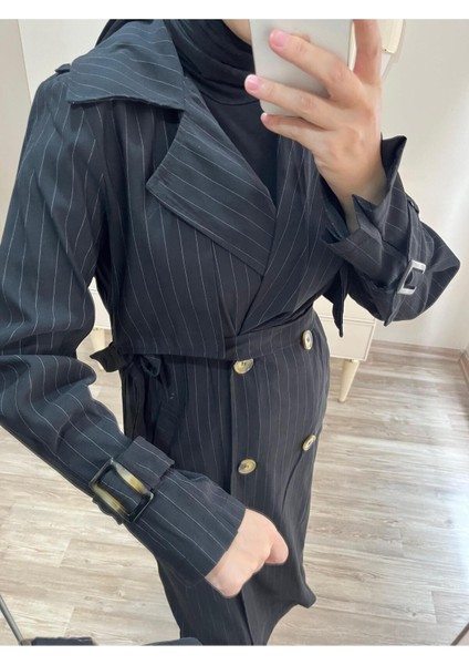 Kadın Ceket Yaka Kol Detaylı Trençkot Siyah modelleri