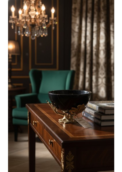 El Yapımı Dekoratıf Mermer Taşlı Bronz Desenli Kase