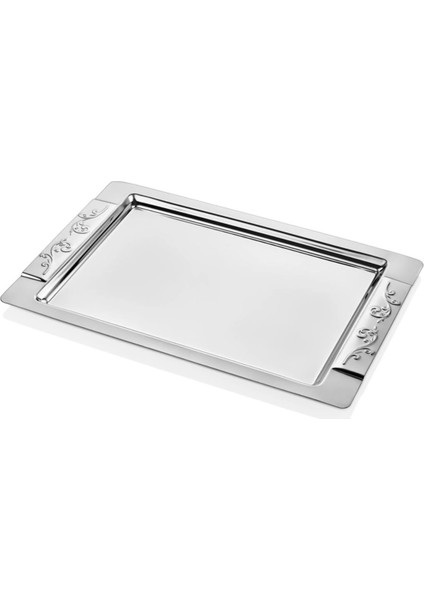 Çelik Çay Tepsisi Paslanmaz Parlak Metal Çay Servis Tepsisi