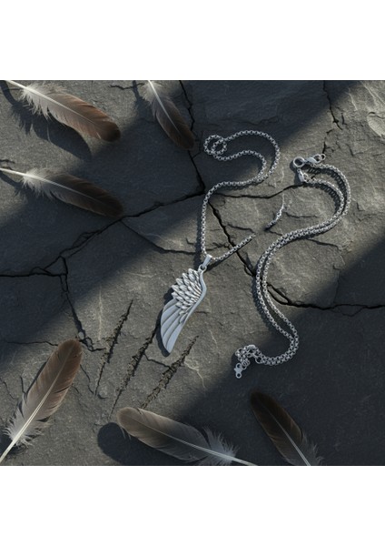 Antik Melek Kanat Gümüş Kaplama Kolye Ucu