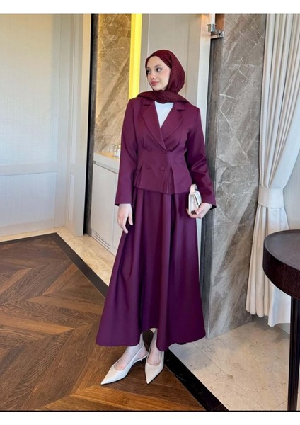 Kadın Pilikaşe Ceket ve Etek Takımı Burgonya - M41414