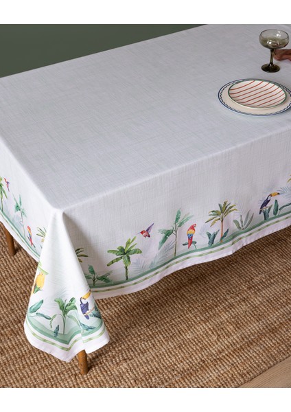 Albe Polycotton Masa Örtüsü - Yeşil/Beyaz - 150x150 cm