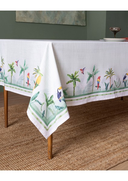 Albe Polycotton Masa Örtüsü - Yeşil/Beyaz - 150x150 cm
