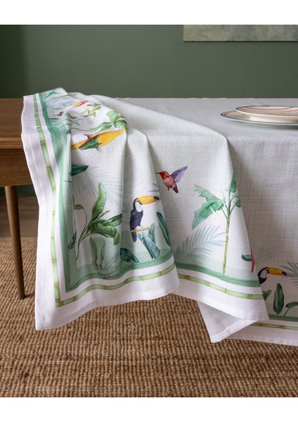 Albe Polycotton Masa Örtüsü - Yeşil/Beyaz - 150x150 cm