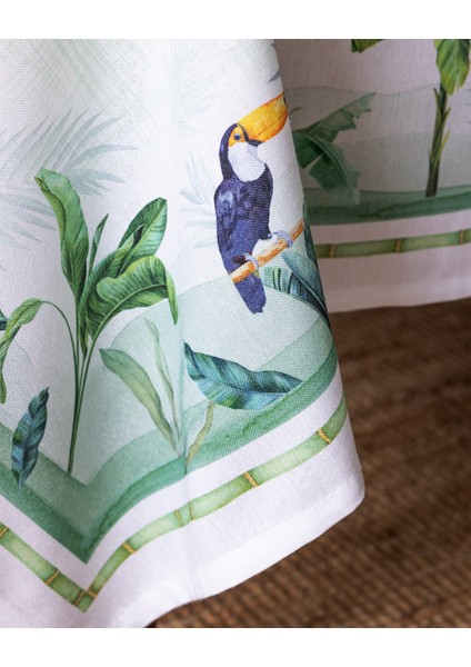 Albe Polycotton Masa Örtüsü - Yeşil/Beyaz - 150x150 cm