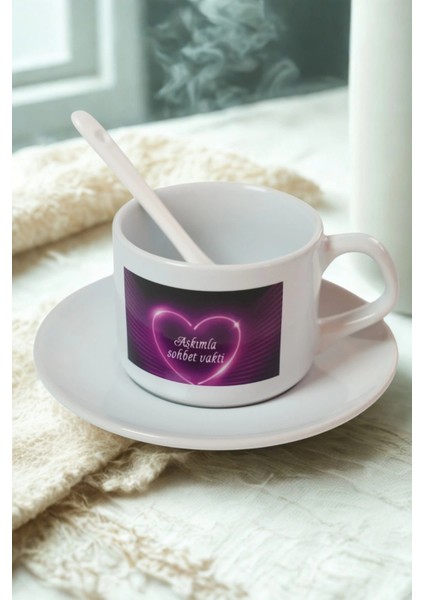 Romantik Tasarım Porselen Kupa – “aşkımla Sohbet Vakti” Baskılı – Hediyelik Kahve Fincanı ve Tabak Seti fiyatları