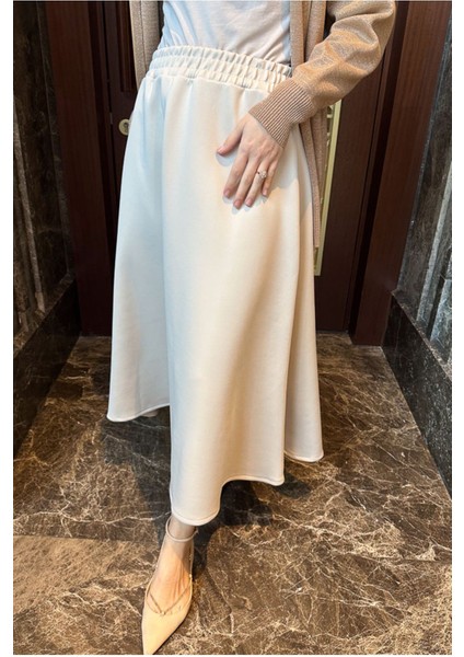 Kadın Beli Lastikli Scuba Kloş Etek M7056 - Bej fiyatları