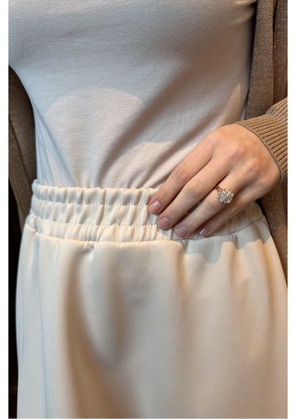 Kadın Beli Lastikli Scuba Kloş Etek M7056 - Bej fırsatları