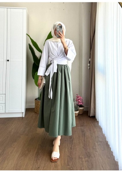 Kadın Bel Bağlamalı Kuşaklı Etek Üstü Gömlek M202 - Beyaz modelleri