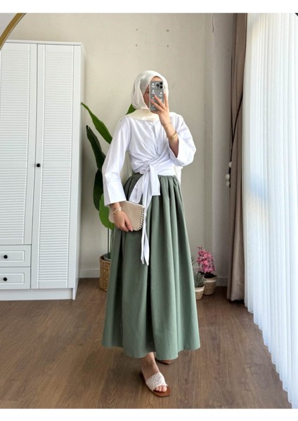 Kadın Bel Bağlamalı Kuşaklı Etek Üstü Gömlek M202 - Beyaz fırsatları