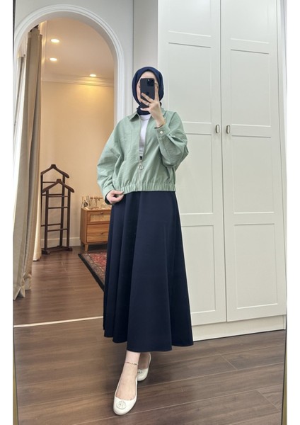 Kadın Beli Lastikli Scuba Kloş Etek M7056 - Lacivert fiyatları