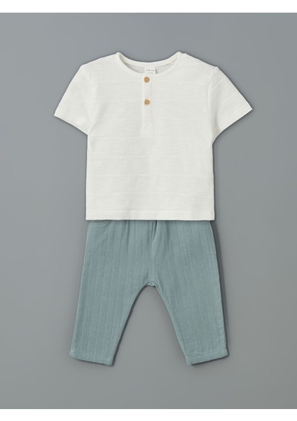 Yeni Sezon Düğmeli Erkek Bebek Tişört ve Tayt 2'li