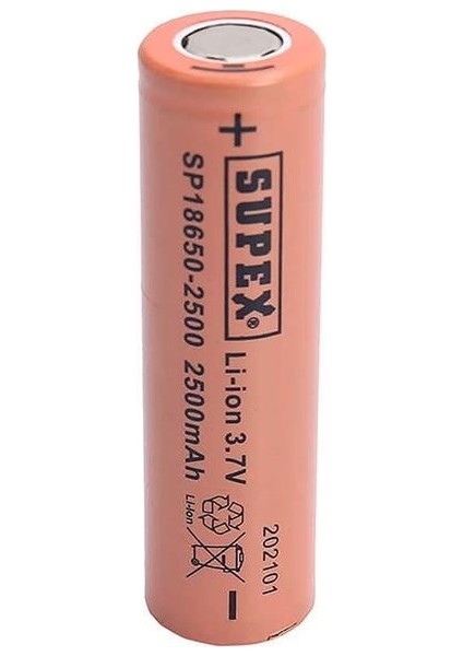 Supex 18650-2500 3.7V 2500 Mah Düz Kafa Li-Ion Pil