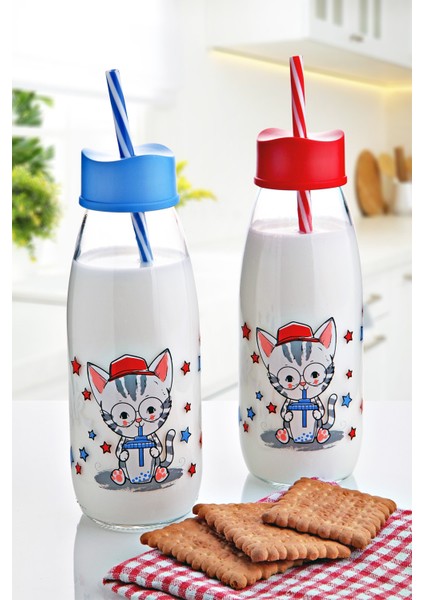 Hayvan Figürlü Pipetli Su ve Süt Şişesi Cam 500 ml + 250 ml - 2li Set P0K5D0 fırsatları