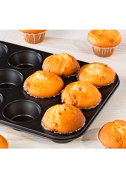 Muffin Kek Kalıbı 12 Bölmeli Metal Yapışmaz + Paslanmaz Çelik Kek Kalıbı 6 Adet - 2li Set V3Y5D6 modelleri