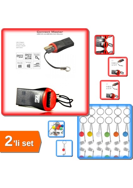 Micro Sd Kart Okuyucu + Golf Anahtarlık - Golf Severlere Özel Hediyelik - 2li Set T5C5J5
