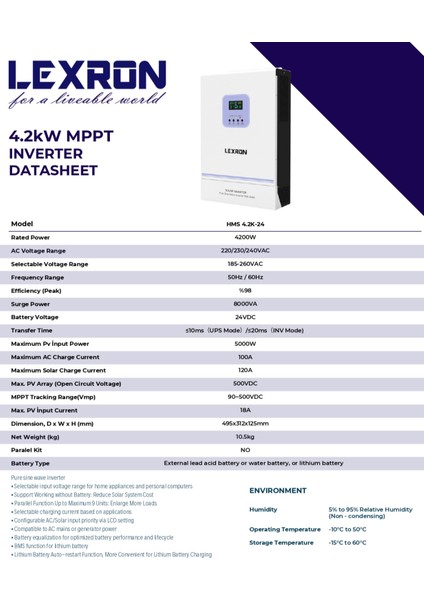 24 V 4.2 Kw Mppt 90-500V Dc Input Yüksek Voltaj Tam Sinüs Akıllı Inverter modelleri