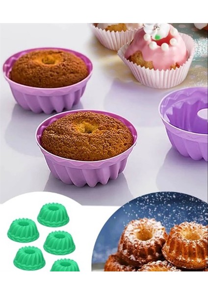 6 Adet Silikon Muffin Kek Kalıbı + 6 Adet Paslanmaz Çelik Metal Kek Kalıbı - 2li Set J0Y0F6 modelleri