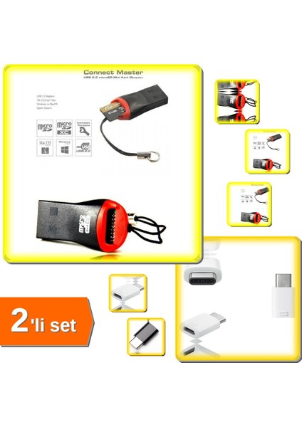 Micro Sd Kart Okuyucu + Andoid Şarj Kablosunu Type C Lightninge Çevirici - 2li Set N3H3S7