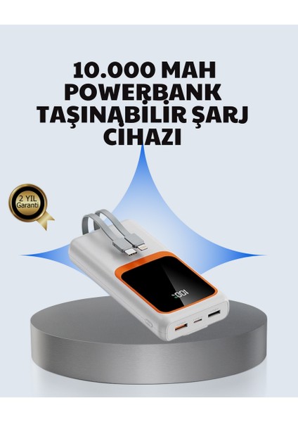 Drnds Kompakt 10000 Mah Powerbank – Dijital Göstergeli, Type-C ve Lightning Uyumlu