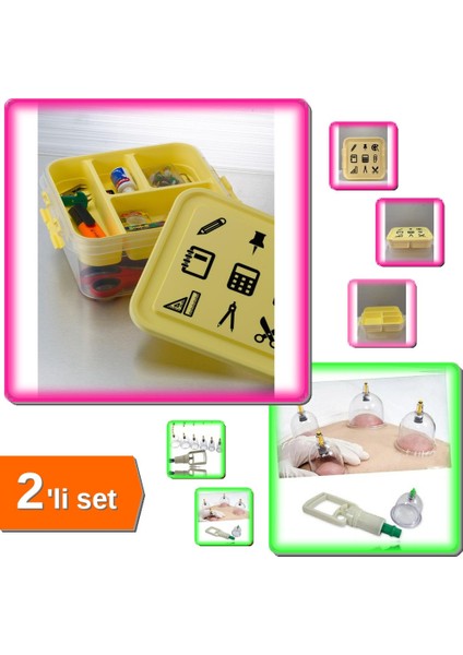 Oyuncak Hobi Saklama Kutusu + 14 Parça Vakumlu Hacamat Hortumlu Kuppa Çekme Set - 2li Set M8N1Q4