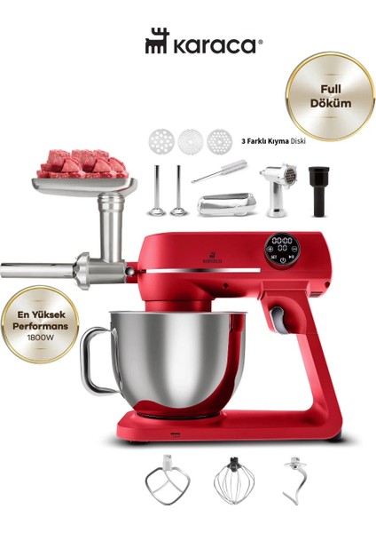 1800W Yüksek Güç Ile Kıyma Çek Çırp, Karıştır ve Hamur Yoğur Döküm Gövdeli Mutfak Şefi & Sucuk ve Kıyma Makinesi