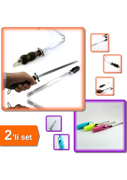 Profesyonel Masat Bıçak Bileyici 30 cm + Doldurulabilir Gazlı Çakmak - 2li Set J7Y1Q6