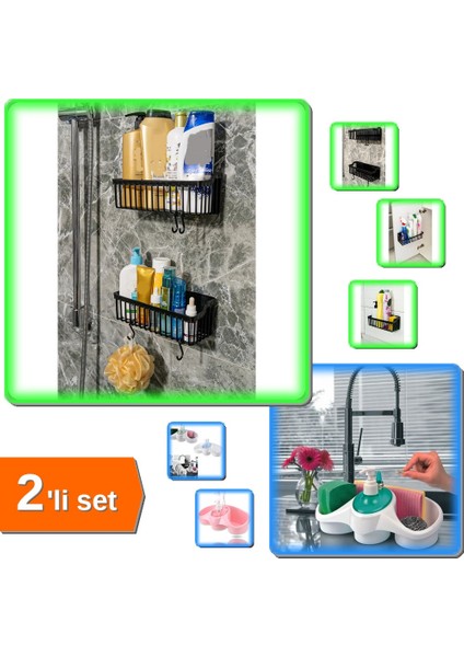 Mutfak ve Banyo Için Süngerli Sıvı Sabunluk + Yapışkanlı 2 Adet Raf Düzenleyici - 2li Set D3L1P8