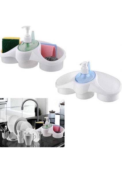 Mutfak ve Banyo Için Süngerli Sıvı Sabunluk + Yapışkanlı 2 Adet Raf Düzenleyici - 2li Set D3L1P8 fırsatları