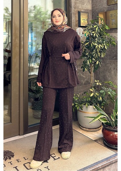 Kadın Taşlı Tünel Detaylı Takım 41448 - Kahverengi fırsatları